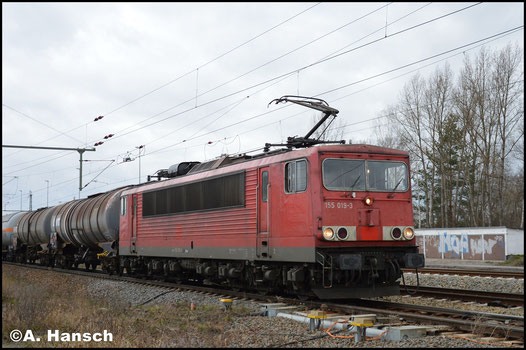 Nochmal anders, nämlich ohne DB-Keks und für Railpool im Einsatz, treffe ich 155 019-3 nochmals in Leipzig-Thekla an (29. Januar 2018)