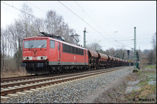 In Chemnitz-Furth konnte ich während eines kleinen Spaziergangs am 1. April 2016 155 039-1 mit GB 62364 aus Schwarzkollm nach Schwandorf fotografieren