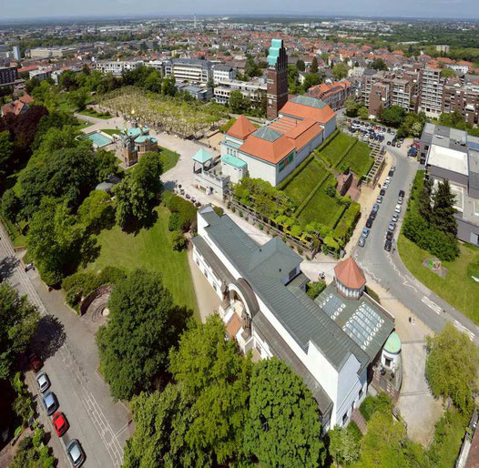 Mathildenhöhe Darmstadt. Aerial photo, 2013. Image: Ingo E. Fischer © Bildarchiv Foto Marburg