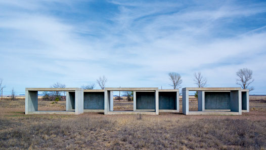 ‘Donald Judd, 15 untitled works in concrete’, 1980-1984 on the grounds of the Chinati Foundation in Marfa, Texas. Photo Courtesy: Nan Palmero/Flickr via AD