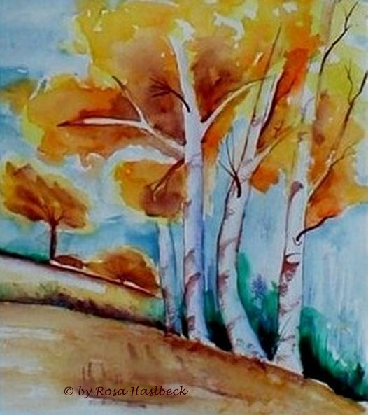 aquarell kaufen , landschaft, landschaftsaquarell,  bäume, blau, grün,  braun, baum, berg, birken, bild, kunst, bilder, malerei, malen, deko, dekoration, wandbilder, wand, geschenkidee, geschenke,malen, malerei, handgemalt,