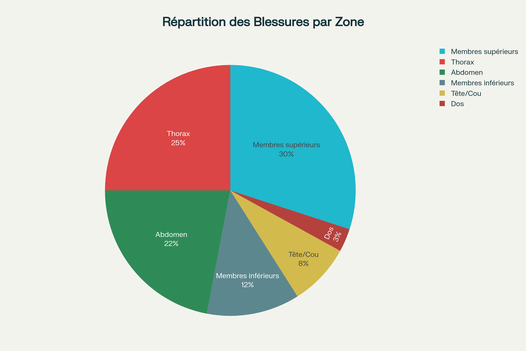 Répartition anatomique des blessures par arme blanche non mortelles