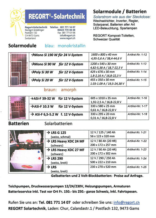 Solarmodule und Batterien von Regort Solartechnik