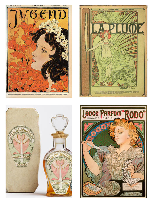 Design-Beispiele aus dem Jugendstil (Print und Parfum)