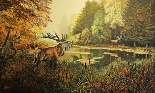 Duell am Weiher  100 x 60 cm    
