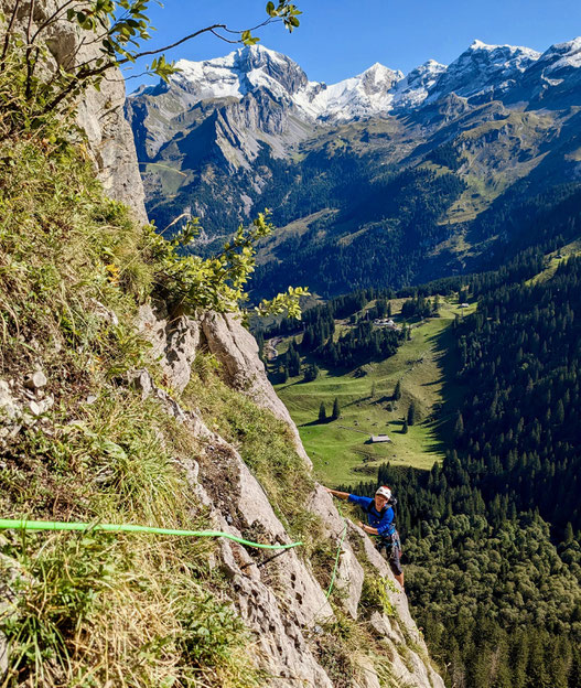 klettern, Mehrseillängen, Multipitch, Wasserlöcher, Kalk, Cheselenflue, Pulsar, Melchtal, Zentralschweiz