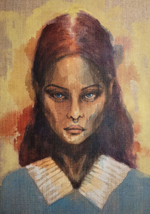Serie GESICHTER mit Tinten auf Leinwand
