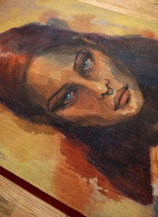 Serie GESICHTER mit Tinten auf Leinwand