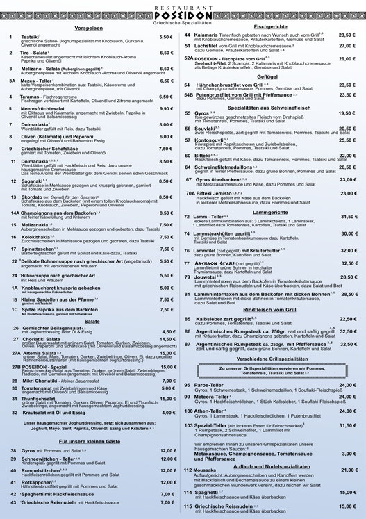 Unsere Speisekarte - Griechisches Restaurant Poseidon | Osnabrck - Hellern