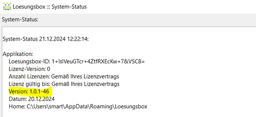 Loesungsbox Version anzeigen
