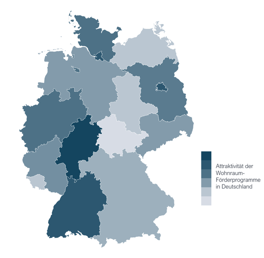 Quelle: Eigenes Ranking nach Darlehenshöhe, Baukosten- und Tilgungszuschuss, Zins, und Verwaltungskostenbeitrag, Bearbeitungsgebühr, Laufzeit sowie durchschnittlicher Miete mit zulässiger Mietentwicklung