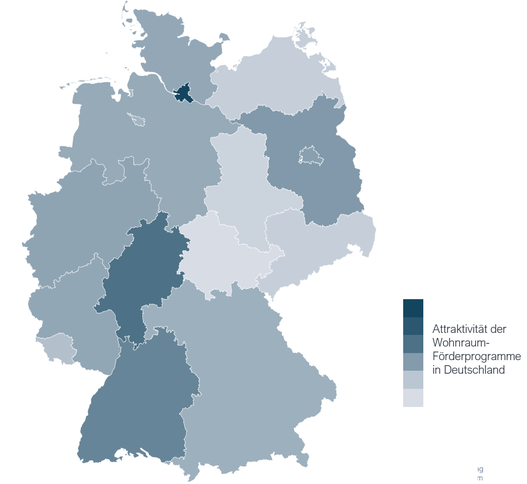 Quelle: Eigenes Ranking nach Darlehenshöhe, Baukosten- und Tilgungszuschuss, Zins, und Verwaltungskostenbeitrag, Bearbeitungsgebühr, Laufzeit sowie durchschnittlicher Miete mit zulässiger Mietentwicklung