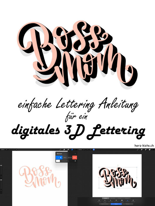 So einfach kannst du ein digitales 3D-Lettering gestalten! Lerne dank dieser einfachen Schritt für Schritt Anleitung, wie du mit dem iPad und Procreate ein 3D-Lettering gestalten kannst.
