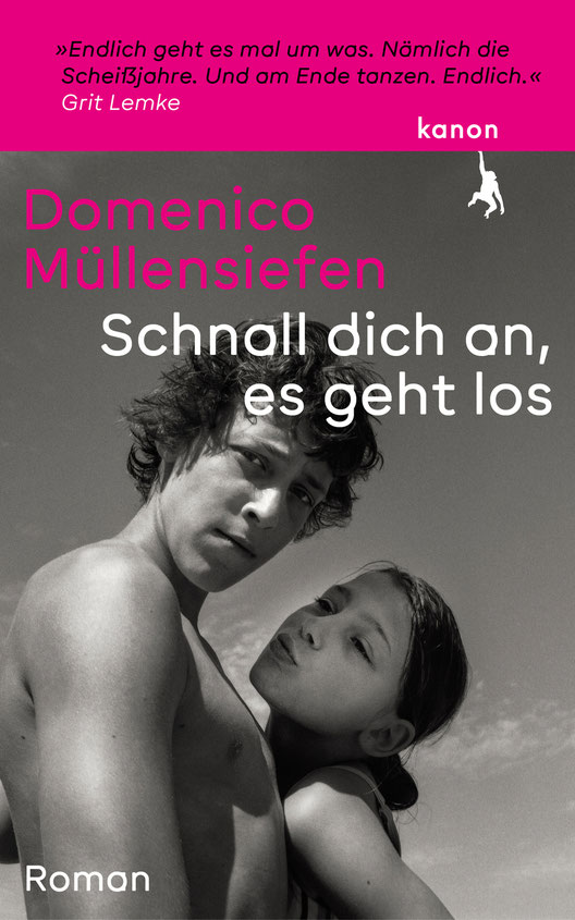 Auf dem Cover von "Schnall dich an, es geht los" befindet sich ein junge mit nacktem Oberkörper, der skeptisch in die Kamer guckt. Ein Mädchen, das einen Kussmund formt, schmiegt sich an ihn.