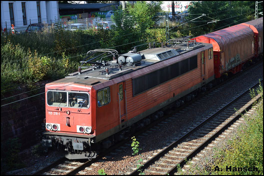 155 218-1 konnte am 25. September 2018 mit Mischer von der Bernhardtstraße in Chemnitz aus beobachtet werden