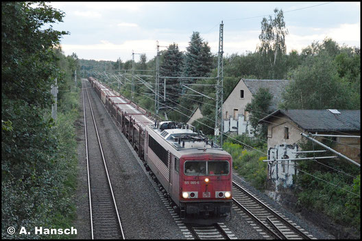 155 065-6 zieht den GA 47353 am 4. August 2017 durch Niederwiesa gen Dresden