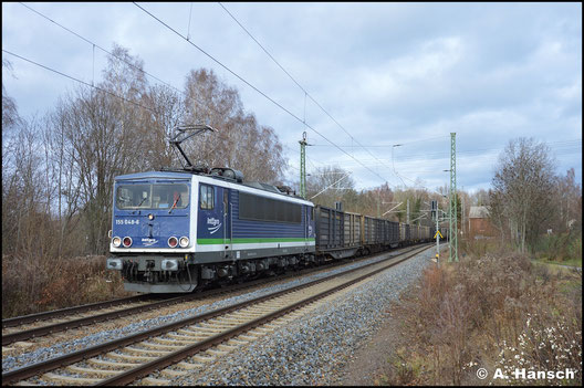 155 213-2 heißt nun 155 048-6 und gehört der PRESS. In Chemnitz-Furth begegnet mir die Lok am 8. Dezember 2019 mit dem Kokszug Bad Schandau - Glauchau