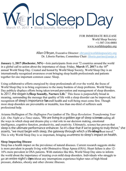 世界睡眠デー（ World Sleep Day )プレスリリース　  3/17は睡眠の日です。　/　マニステージ福岡