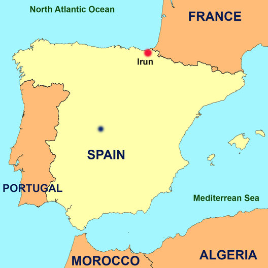  Blue mark indicates location of the capital Madrid.  Map graphics by A. Zois.