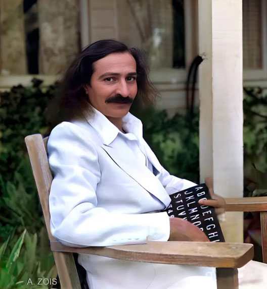 1932 : Meher Baba in Los Angeles. Image colourized by Anthony Zois.