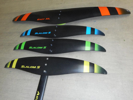 3 ailes Slalom S et une aile Easy XL pour le windfoil aeromod v2