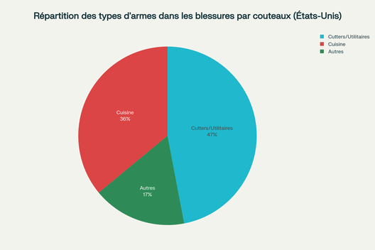 Distribution des types d'armes blanches dans les blessures traitées aux urgences américaines