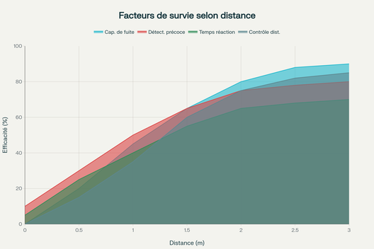 Évolution des facteurs de survie en fonction de la distance lors d'une confrontation avec une arme blanche