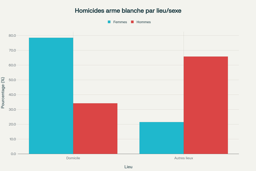 Répartition des lieux d'homicides par arme blanche selon le sexe des victimes d'après l'étude scandinave (1985-1994)