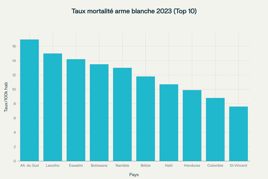 Taux de mortalité par arme blanche dans les 10 pays les plus touchés en 2023 (pour 100 000 habitants)