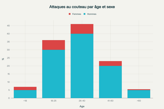 Répartition des auteurs d'attaques au couteau par âge et par sexe