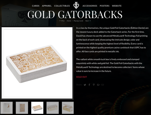 Gold Gatorback Playing Cards (Limited Edition) / ゴールド ゲイター