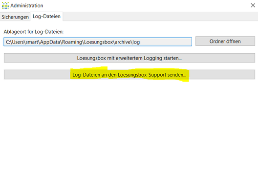 Log Dateien an Loesungsbox Support senden
