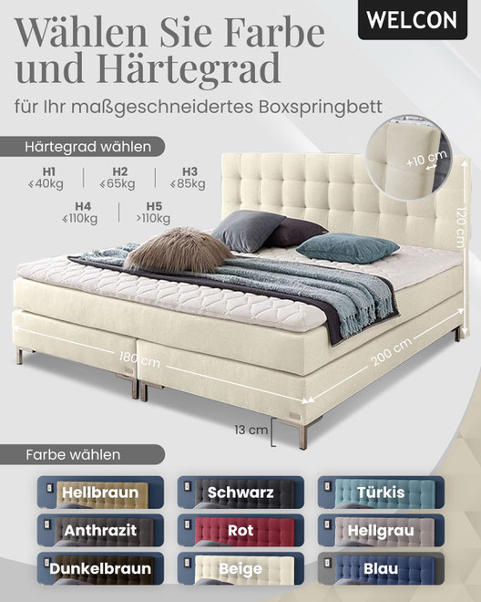 Das Boxspringbett 120x200 kombiniert erstklassigen Schlafkomfort mit kluger Raumnutzung und bietet für kleine Räume eine überzeugende Lösung.