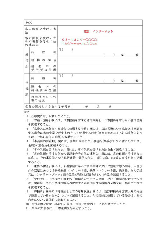 デリヘル営業開始の記載例②