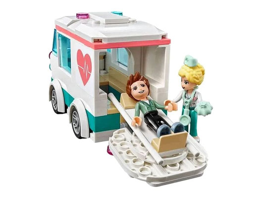 Die Besonderheit im Lego Paket 41391 hat einen Rettungswagen, mit dem die verletzten Patienten mit Blaulicht, ins nächste Krankenhaus gebracht werden.