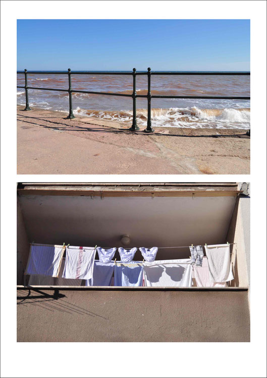 Bannisters at the sea front on a sunny day in Sidmouth | Laundry hung up to dry on a balcony on Pag island in Croatia