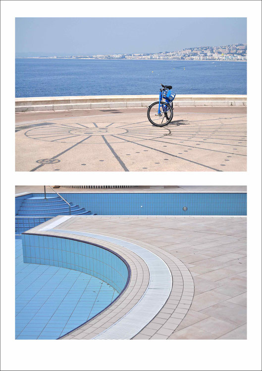 Sundial at the Promenade des Anglais in Nice | Pumped dry pool in a hotel complex on Pag island in Croatia