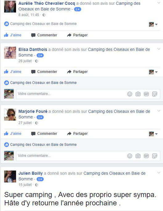 Avis facebook camping des oiseaux