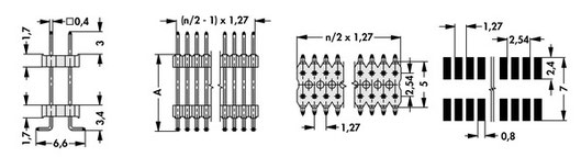 SLV W 11 SMD Fischer 表面実装タイプ段重ね用ピンヘッダー1.27㎜ピッチ 2列