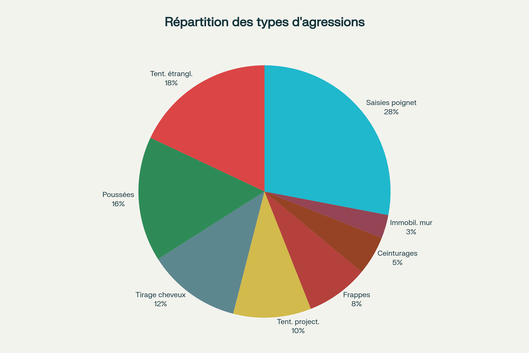 Répartition statistique des types d'agressions les plus fréquentes subies par les femmes selon les données de self-défense