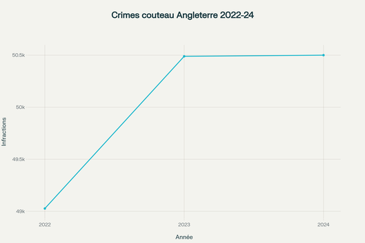 Évolution des infractions impliquant des couteaux ou objets tranchants en Angleterre entre 2021 et 2024