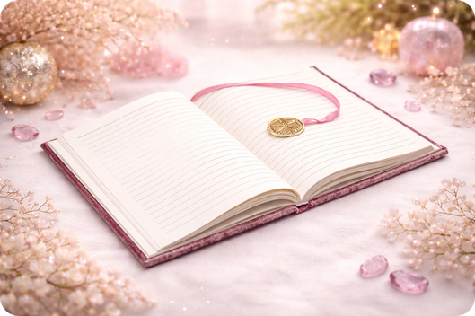 Carnet velours rose, fleur de vie