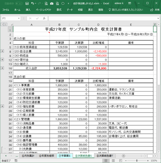 「⑧ 決算報告書」シート 自治会会計smk21 「⑧ 決算報告書」シート 自治会会計smk21