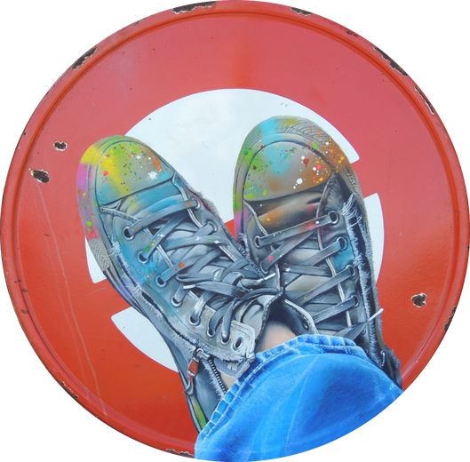 peinture contemporaine, panneau street-art humour godsses taches couleurs