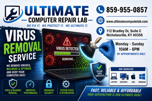 Slow computer with virus warnings being fixed by expert tech in Nicholasville, KY