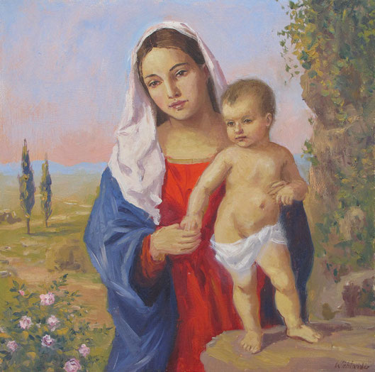 Tony Wahlander (Wåhlander) La vierge et l'enfant peint par Tony Wahlander dans un environnement provençal.