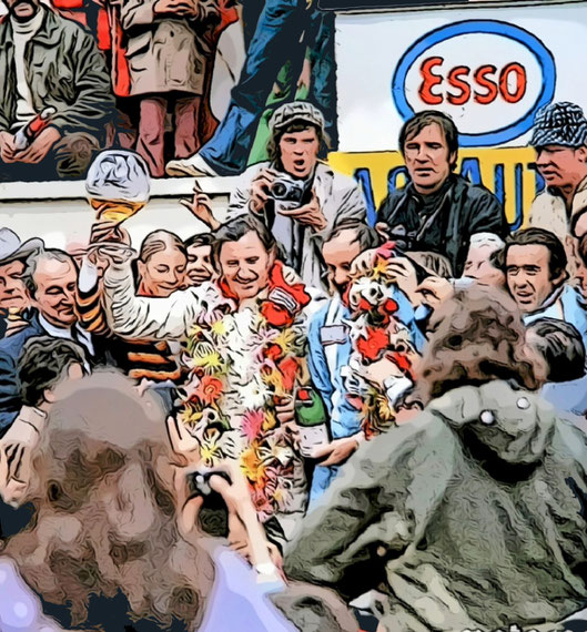 Graham Hill & Henri Pescarolo en el pódium.