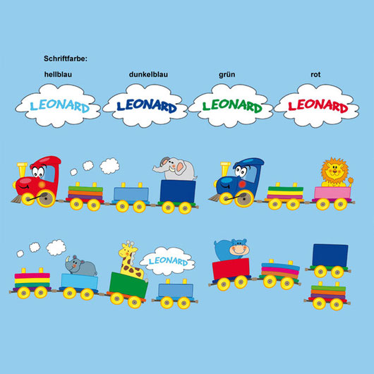 Wandtattoo-Set: Bunte Eisenbahn mit Tiere - mit Wunschname personalisierbar