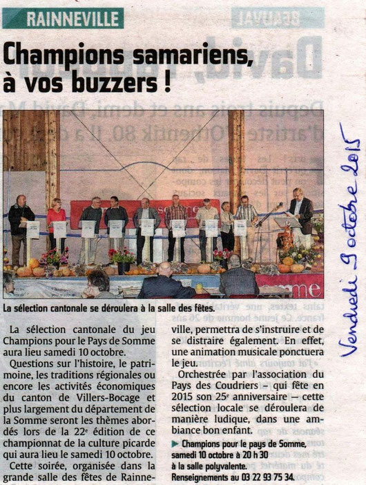 Soirée de Rainneville - Article du Courrier Picard - Octobre 2015