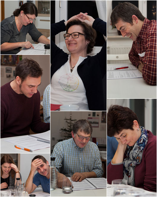 Schauspieler 2019 im Uhrzeigersinn von links: Maria, Helga, Franz K., Hermi, Pold, Franz Sch., Lisa, Roland